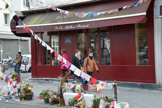 FRANCE, Paris: Le Carillon, the popular Paris located on rue Bichat, bar where 15 people were killed during terror attacks in November, reopens its doors again on January 13, 2016, two months after the attacks. Gunmen and suicide bombers went on a killing spree in Paris on November 13, attacking the concert hall Bataclan as well as bars, restaurants and the Stade de France. Islamic State jihadists operating out of Iraq and Syria released a statement claiming responsibility for the coordinated attacks that killed 130 and injured over 350.