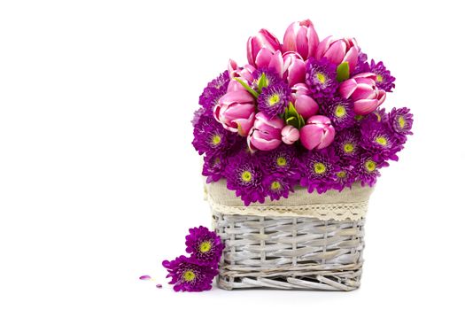 Bouquet made of tulips and chrysanthemum flowers