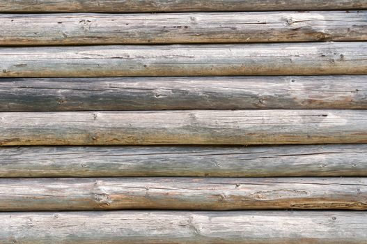 Old wooden wall made of logs as a background