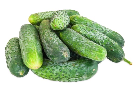 Stack of cucumbers isolated on white background with clipping path