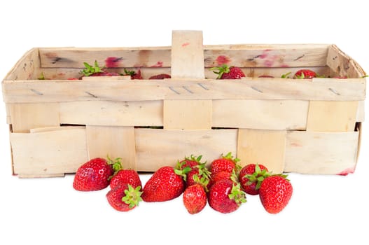 Basket of fresh strawberries isolated on white background with clipping path