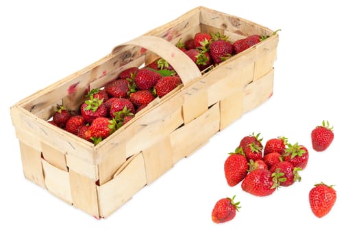 Basket of fresh strawberries isolated on white background with clipping path