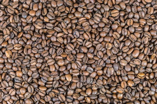 Closeup of coffee beans texture for background