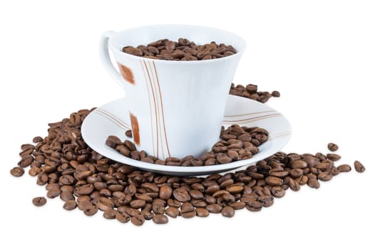 Coffee beans in a cup isolated on white background with clipping path