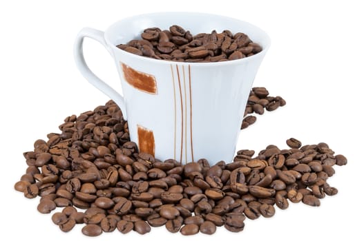 Coffee beans in a cup isolated on white background with clipping path