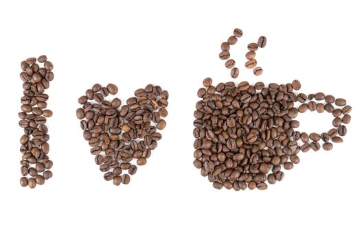 I love coffee symbols made of coffee beans isolated on white background