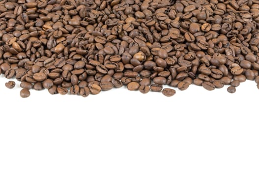 Coffee beans stripe isolated on white background