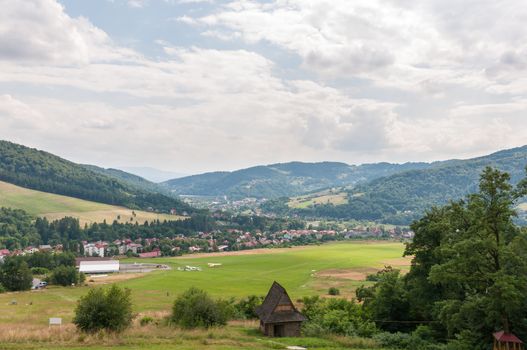 Glider airfield at the foot of Zar mountain in the mountain range of Little Beskids