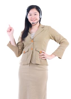 Friendly Customer Representative with headset smiling during a telephone conversation