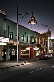 Beautiful street at night with a lamp shade as a street light