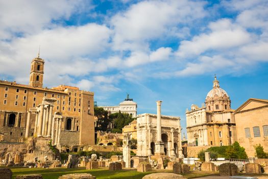 Roman ruins in Rome, Forum. Horizontal composition.
