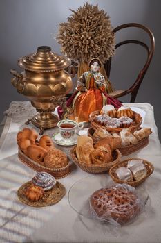 Different kinds of bread on a canvas studio background