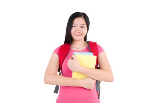 pretty student girl standing over white background