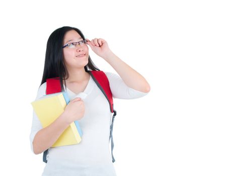 happy student girl holding book with white background