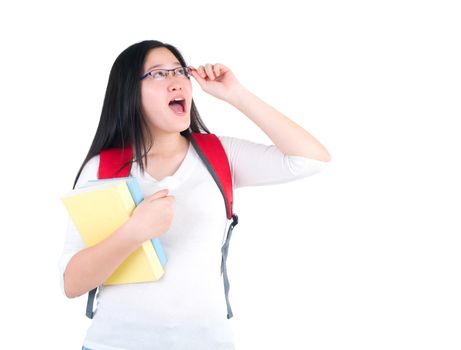 happy student girl holding book with white background