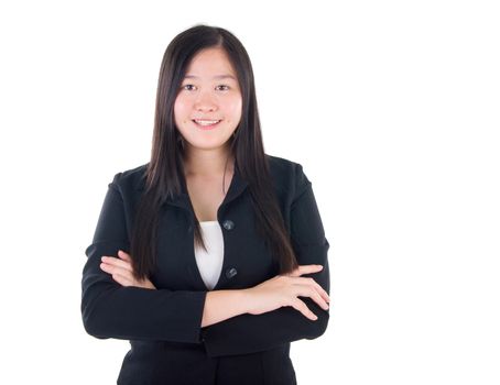 Smiling Southeast Asian Business woman over white background