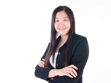 Smiling Southeast Asian Business woman over white background