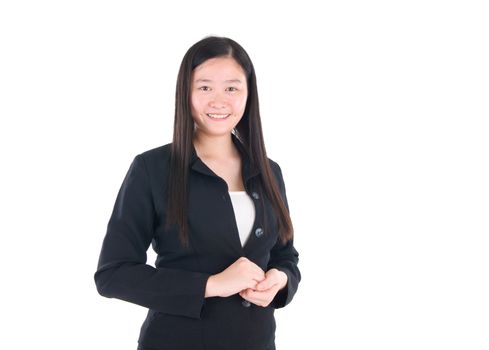 Smiling Southeast Asian Business woman over white background