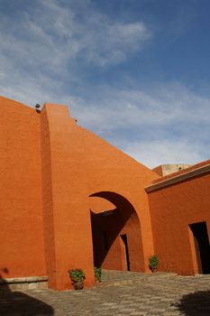 Red and White colors of old monastery Santa Catalina in Arekipa, Peru