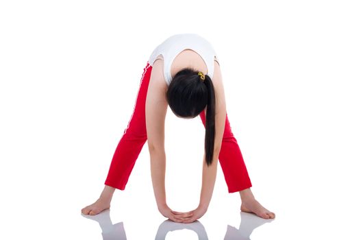 Beautiful fit woman stretching her arm 