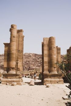 Tourist vacation in nabatean town Petra, beduins experience, Jordan