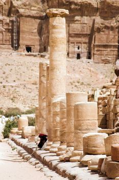 Tourist vacation in nabatean town Petra, beduins experience, Jordan