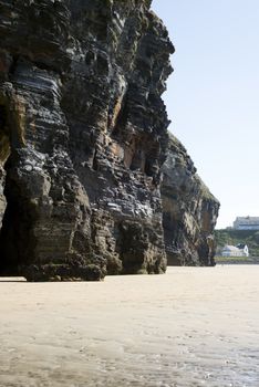 ballybunion cliff face on the wild atlantic way at low tide