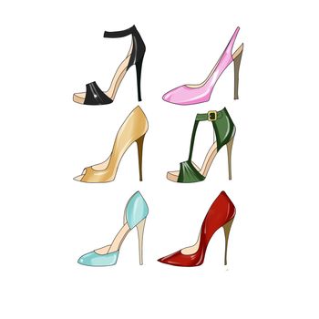 Fashion Illustration - Set of different types of heel shoes