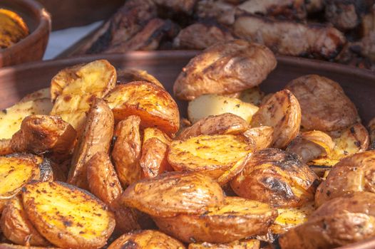 tasty karotofel slices of slices fried on a grill