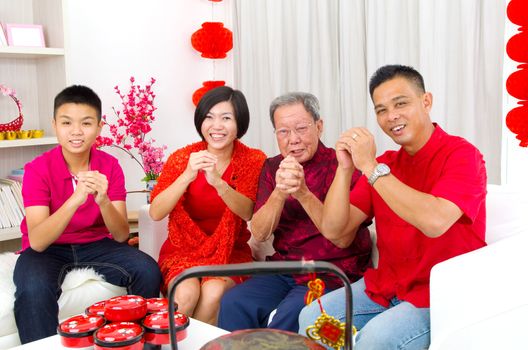 Asian three generations family celebrate chinese new year