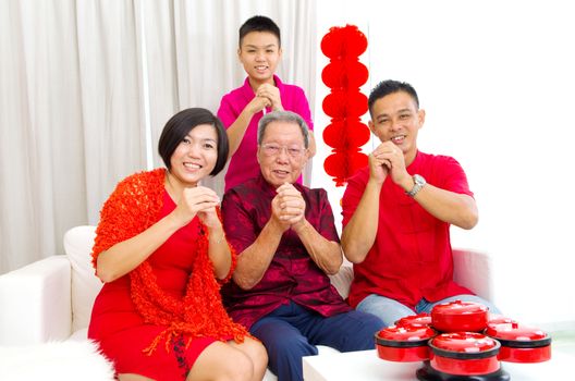 Asian three generations family celebrate chinese new year