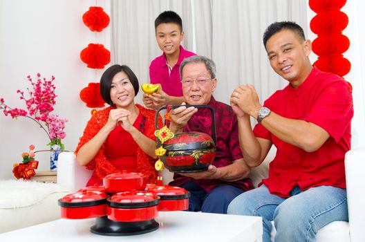 Asian three generations family celebrate chinese new year