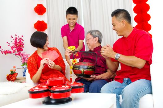 Asian three generations family celebrate chinese new year