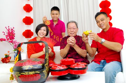 Asian three generations family celebrate chinese new year