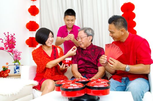 Asian three generations family celebrate chinese new year