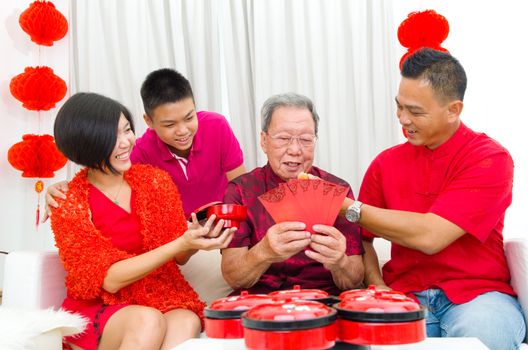 Asian three generations family celebrate chinese new year