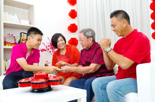 Asian three generations family celebrate chinese new year