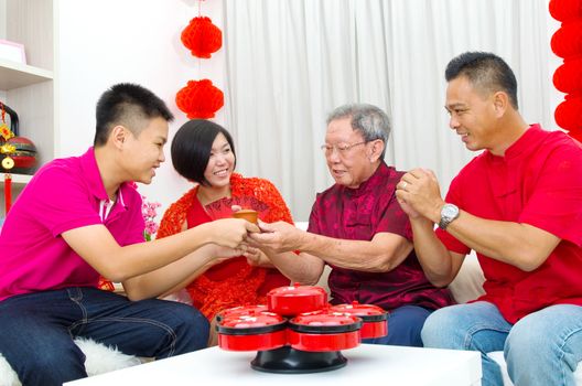Asian three generations family celebrate chinese new year