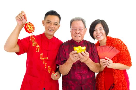 Asian senior man and children celebrating chinese new year