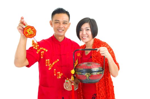 lovely chinese couple celebrating chinese new year