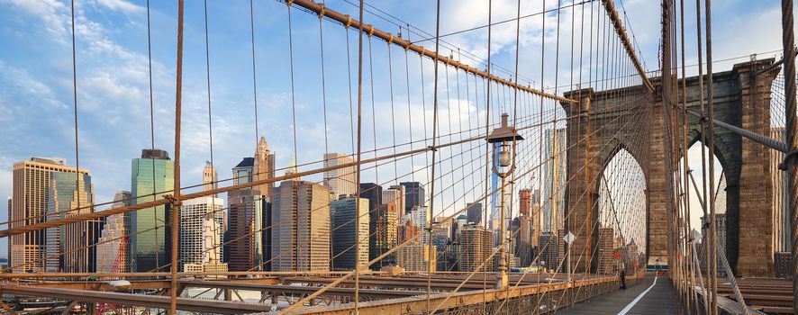 Panoramic view of Brooklyn Bridge, New York, USA.