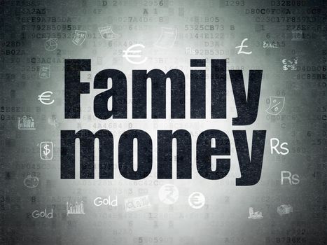 Banking concept: Painted black text Family Money on Digital Paper background with  Hand Drawn Finance Icons