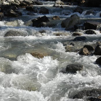 Rushing water cascading from the Rockies in springtime.