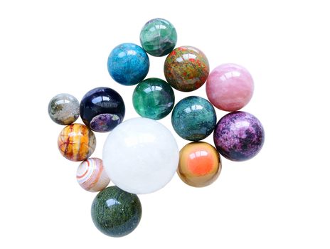 Several natural mineral stone polished sphere balls