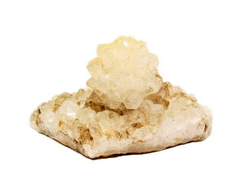 Quartz matrix mineral flower on matrix from India, isolated on white