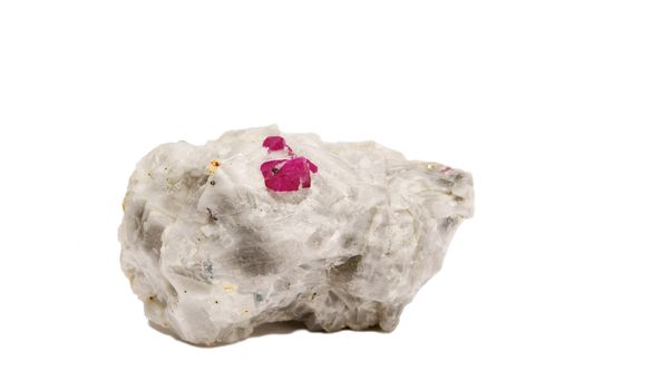 Natural rough red ruby corundum crystals on quartz matrix, excellent unique specimen from Afganistan