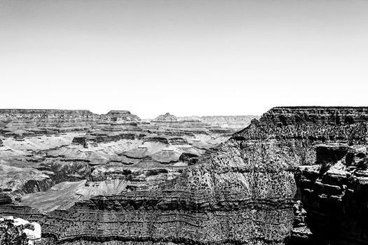 Grand Canyon national park, USA in black and white in summer