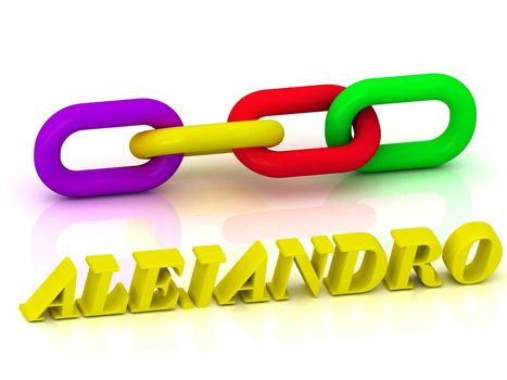 ALEJANDRO- Name and Family of bright yellow letters and chain of green, yellow, red section on white background