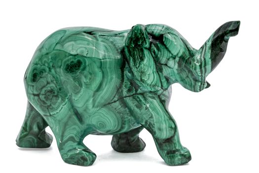 Elephant figurine from malachite, isolated on white background, with clipping path