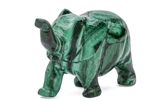 Elephant figurine from malachite, isolated on white background, with clipping path
